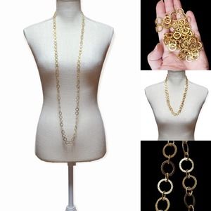 Vintage Geometric Textured Circle Infinity Strand Gold Metal Necklace